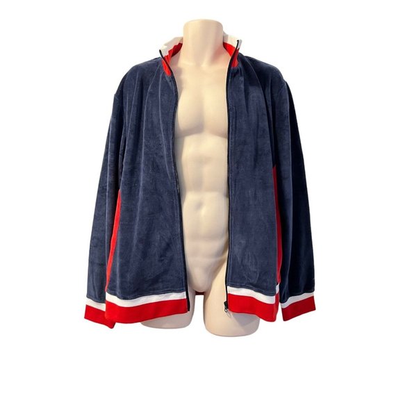 Majestic International Velour Track Suit Jacket Top Navy Red White Zipper NWT - Picture 5 of 13